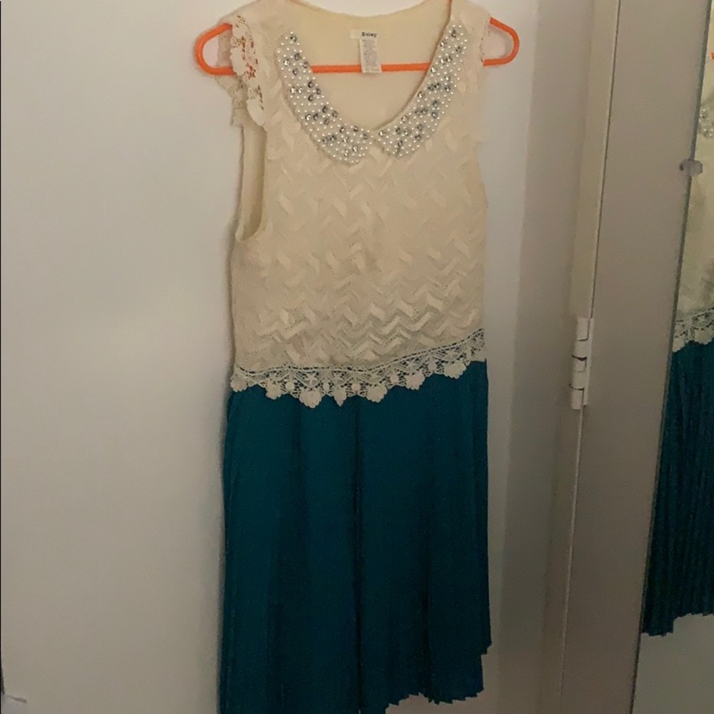 Esley Cream Lace and Turquoise Dress